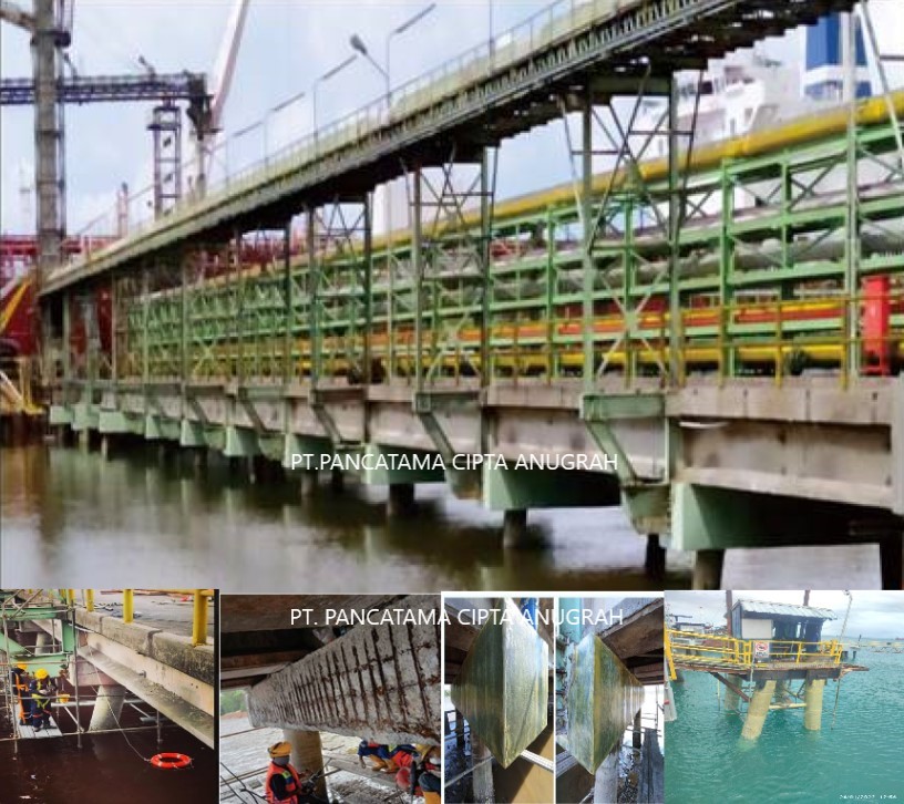 grouting dan perkuatan fiber pilecap. proteksi fiber steel pile.pca